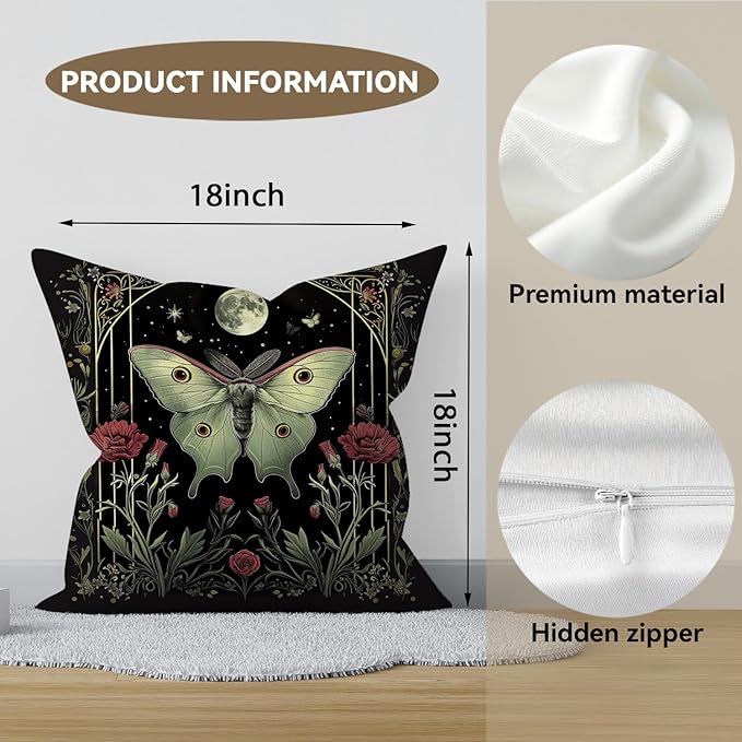 Vintage Floral Throw Pillow Covers, Vintage Flower Pattern Double Sided Cushion Cover, Indoor and Outdoor Home Art Decor Pillowcase for Sofa or Bedroom Decor 18x18inches (Green Butterfly, 18x18inches)