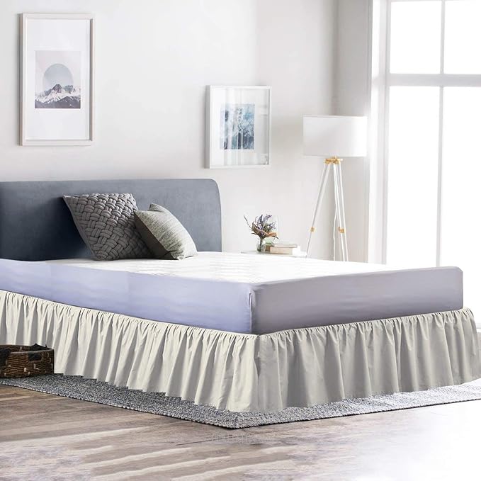 Bed Skirt - Ruffled Bed Skirt (Twin XL, Ivory) 12 Inch Drop Dust Ruffle with Platform, 100% Cotton 800 Thread Count Fabric - Dust Ruffle Bedskirt for Easy Fitting and Easy Care
