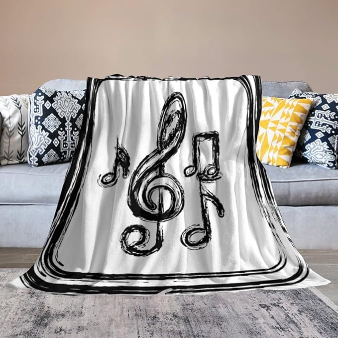 Music Blanket Black Abstract Graffiti Music Note Art Printed Soft Cozy Lightweight Throw Blanket for Kids Girls Boys Women Men Bedroom Living Room Dorm Chair Sofa Travel 60x80in