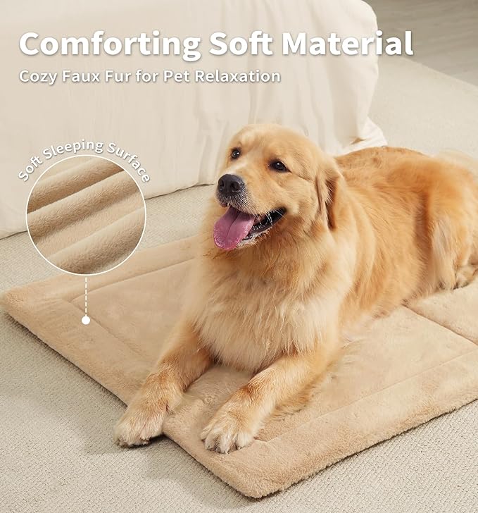 Made4Pets Dog Crate Pad Bed for Large Dogs, Washable & Reversible, Anti-Slip Kennel Mat for Cozy Sleeping, Soft Fluffy Dog Bed for Indoor & Outdoor Use, 41"x29", Khaki