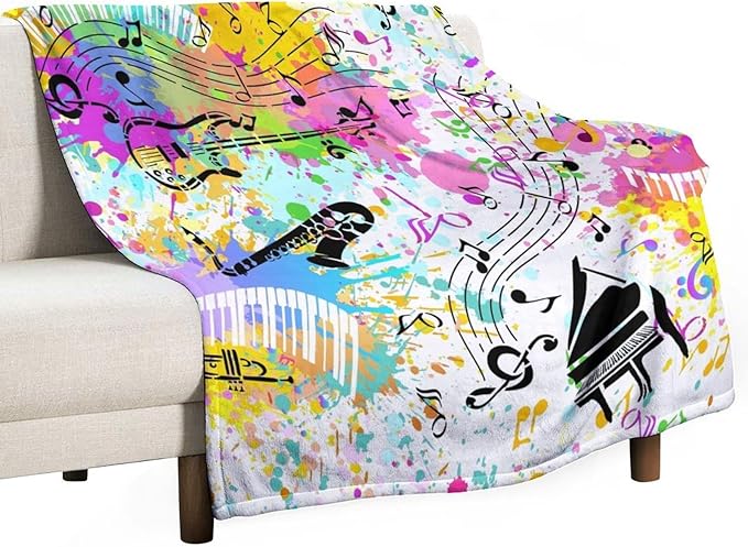 Music Blanket Colorful Graffiti Piano Keys Music Note Modern Abstract Art Print Soft Cozy Lightweight Throw Blanket for Kids Girls Boys Bedroom Living Room Dorm Chair Sofa Travel 70x80in