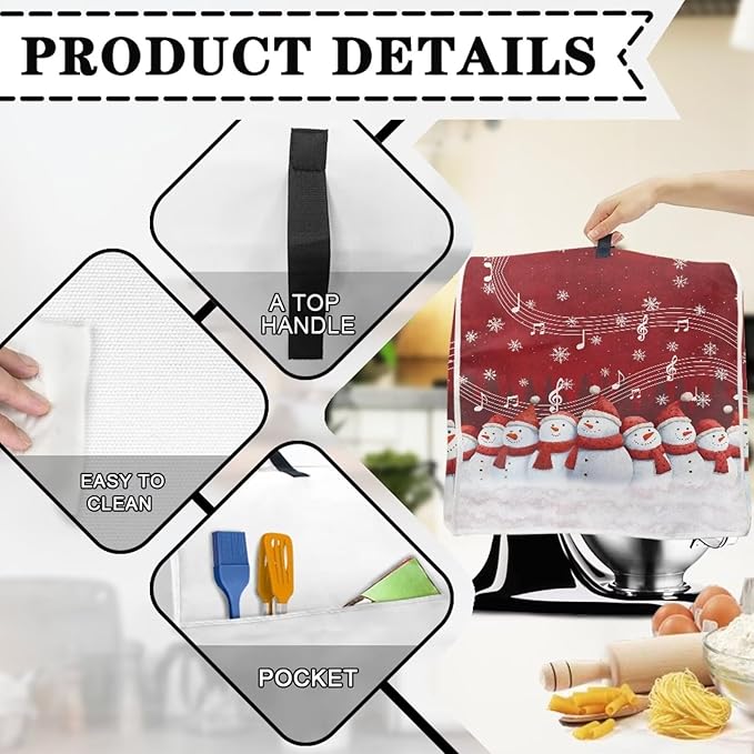 Christmas Stand Mixer Cover 6-8 Quart Kitchen Mixer Cover Snowman Food Processor Protective Covers Dust Protection Insulated Kitchen Decoration Gift for Friends