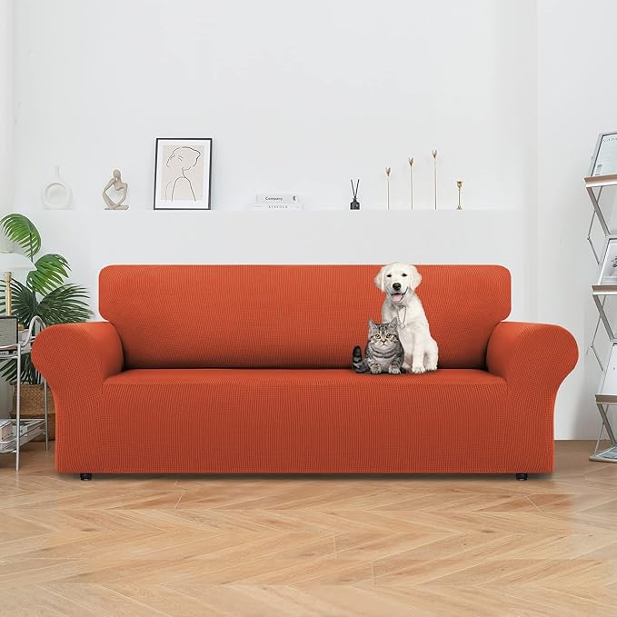 LURKA Stretch Oversized Sofa Slipcovers 1 Piece Couch Covers for 3 Cushion Couch Sofa Furniture Protector Full Sofa Covers with Elastic Bottom for Kids and Pet (X-Large, Pumpkin)