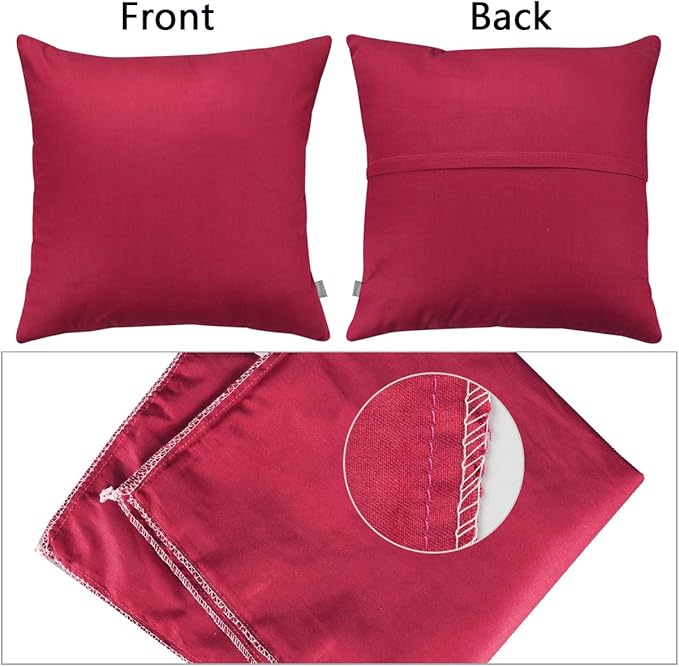 Thmyo 4-Pack 100% Cotton Comfortable Solid Decorative Throw Pillow Case, Square Cushion Cover Pillowcase Sublimation Blank Pillow Covers DIY Throw Pillowcase for Couch(18x18 inch/ 45x45cm,Dark red)