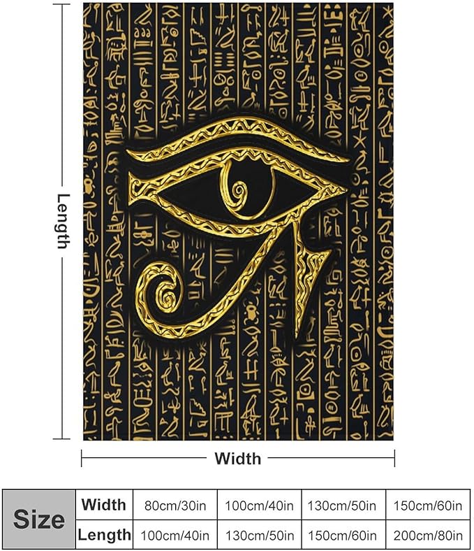 Ancient Egyptian Blanket, Egyptian Eye of Horus Ancient Culture Golden Egyptian Hieroglyphs Alphabet Print Blankets for Couch Sofa Bed Boys Mens, 30"x40"