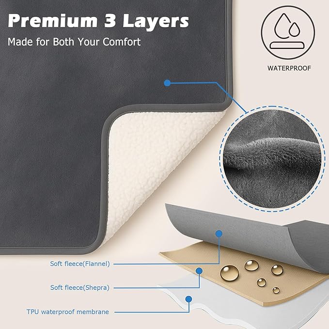 Waterproof Blanket for Bed Intimacy, Love Blanket Waterproof and Stain Proof, Absorbent, Washable Bed Protector for Couples, Liquid-Resistant Throw for Mattress Protection (80x60 Inch, Grey)