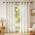 Anmao Flax Linen Curtains for Living Room 63 Inch Length 2 Panels Set, Light Filtering Sheer Window Curtain Drapes for Bedroom with Nickel Grommet, 52 Inch Wide Each Panel, Ivory Color