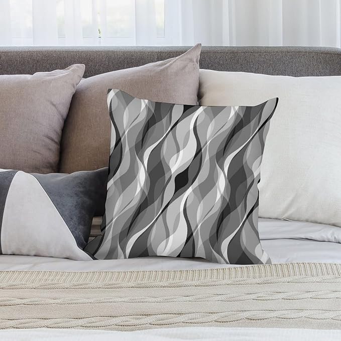 Grey Throw Pillow Covers Modern Abstract Black and Grey Striped Decorations for Bedroom Living Room Farmhouse Sofa Pillows Bed Couch 18x18 Inch