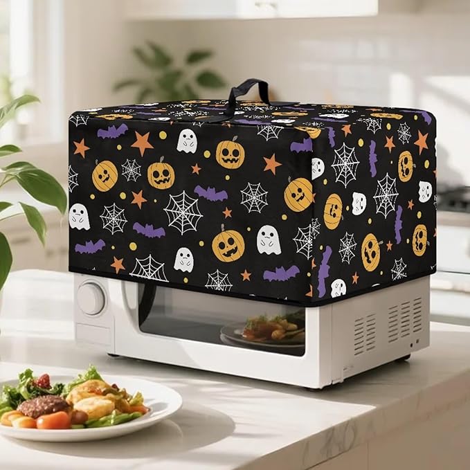 Microwave Ovens Dust Cover, Halloween Spiderweb Polyester Waterproof Countertop Microwave Dust Cover Dustproof Tear-Resistant for Most Standard Sizes Easy to Clean