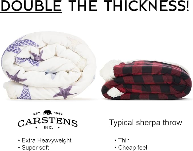 CARSTENS, INC. Ultra Premium Super Soft Plush Sherpa Fleece Oversized Throw Blanket 54" x 68", Starfish Coastal