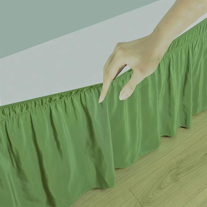 Sage Wrap Around Bed Skirts with 16" Drop - Three Sides Fabric Adjustable Elastic Dust Ruffle Silky Soft -600 TC Stretchy Bed Skirt-RV King(72"X 80") Sage