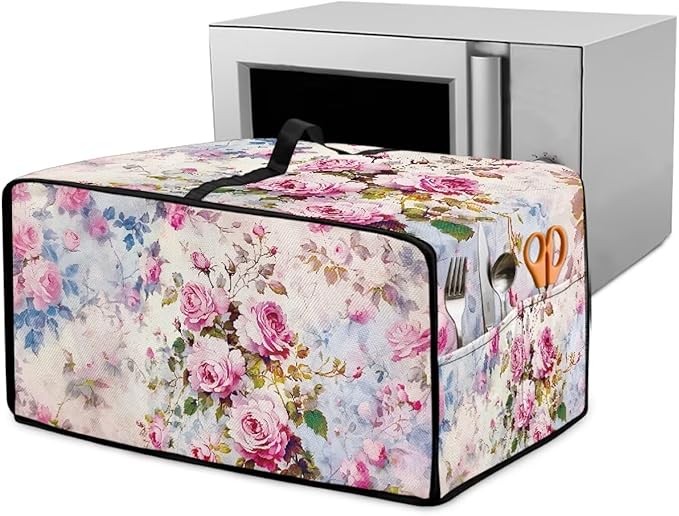 Toaster Oven Dust Cover with Pockets, Stain-resistant Kitchen Electrical Appliance Cover Countertop Ovens Decorations, M, 16.5" x 20.5" x 10", Retro Rose Pink