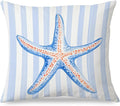 Coastal Beach Starfish Pillow Covers 18x18, Preppy Beachy Room Decor, Preppy Blue and White Striped Starfish Throw Pillow Covers for Bedroom Beach House Home