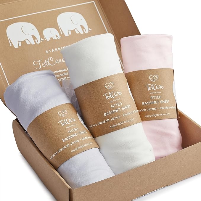 Bassinet Fitted Sheets Compatible with SNOO Happiest Baby Oval Bassinet - Buttery Soft, Silky Comfort, Premium Stretchy Jersey Knit Sheets - Pale Pink + Lavendar + Cloud, 3 Pack