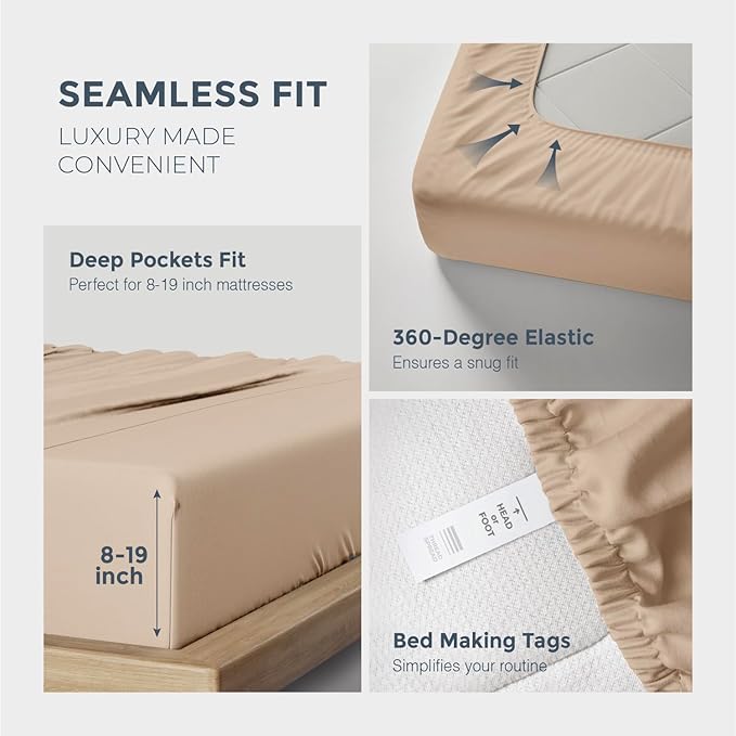 THREAD SPREAD Egyptian Cotton Sheets King Size - 1500 Thread Count 4 PC Sheet Set Egyptian Cotton, Luxury Sheet King Size, Silky Soft, Cooling Deep Pocket Sheets, Fits Upto 19" - Taupe