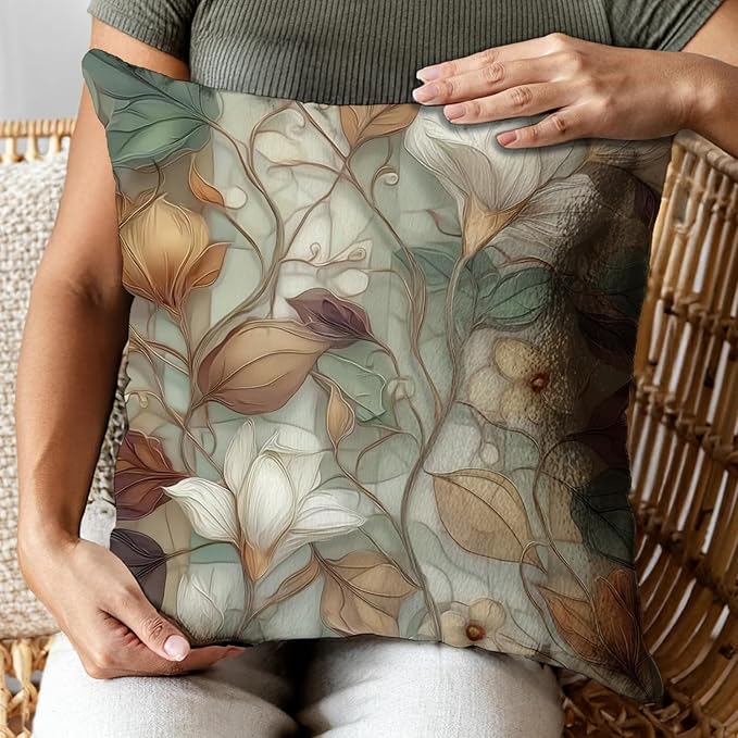 Vintage Floral Throw Pillow Covers, Vintage Flower Pattern Double Sided Cushion Cover, Indoor and Outdoor Home Art Decor Pillowcase for Sofa or Bedroom Decor 18x18inches (Flower&Leaves, 18x18inches)