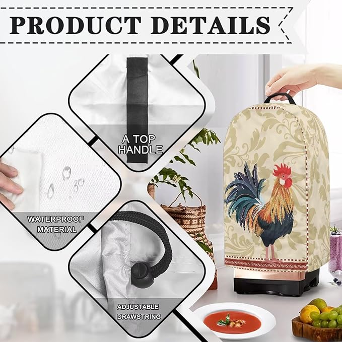 Chicken Print Blender Dust Cover, Drawstring Stand Mixer or Coffee Maker Appliance Covers, Anti Fingerprint Dust Proof Stain Resistant Blender Covers for Home Kitchen Decor