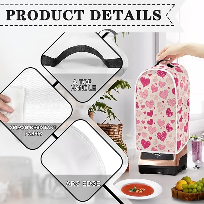 Talayituse Love Heart Print Blender Dust Cover, Fingerprint Protection Cover for Stand Mixer or Coffee Machine, Home Kitchen Appliance Covers for Stain Dust Resistant Supplies Valentine's Day Decor