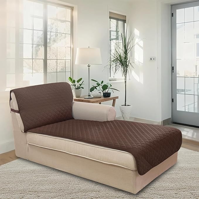 U-NICE HOME Sectional Couch Cover for Dogs Chaise Lounge Reversible Sofa Cover Furniture Protector Cover for Pets with Elastic Adjustable Strap (Chaise Lounge, Coffee/Beige)