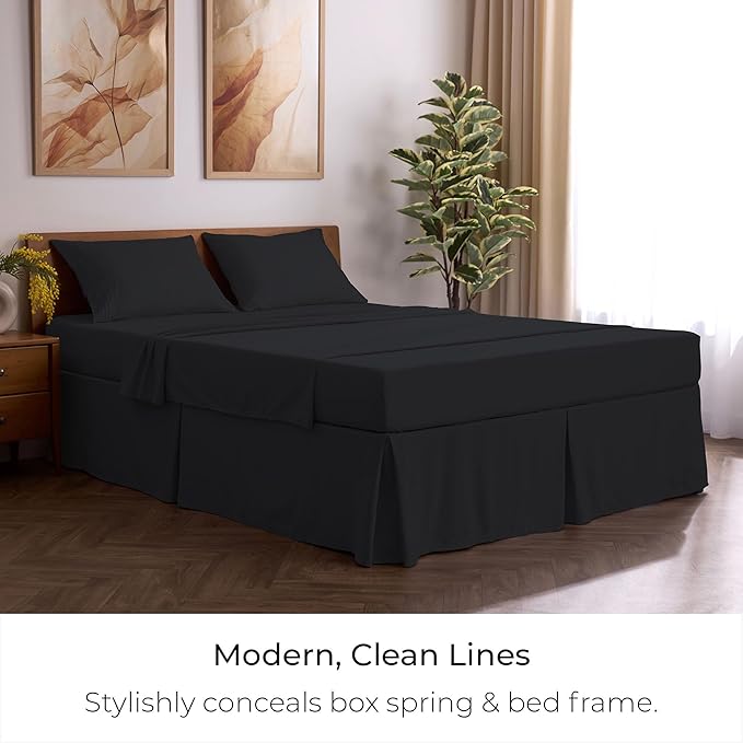 Mellanni Bed Skirt Queen Size - Bed Skirting - 15-Inch Tailored Drop Pleated Dust Ruffle - Hotel Luxury Bedding - Wrinkle, Fade, Stain Resistant - 1 Bedskirt (Queen, Black)