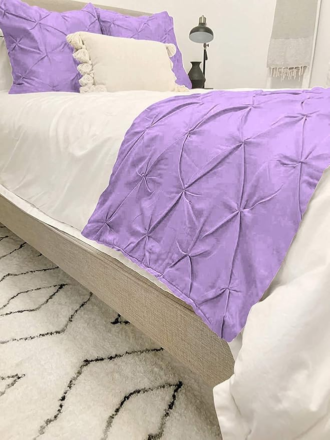 Bed Runner Set - 100% Pure Cotton 800 Thread Count - Luxury 1 Pinch Pleated Bed Runner and 2 Pillow Cover - 3 Piece Pinch Pleated Bed Runner Set Queen, Lavender