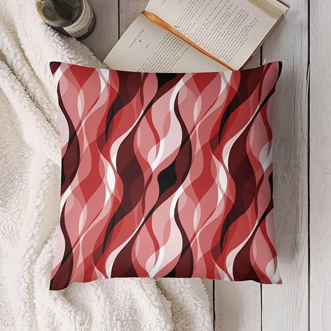 Red Throw Pillow Covers Modern Abstract Ombre Red Striped Decorations for Bedroom Living Room Farmhouse Sofa Pillows Bed Couch 20x20 Inch