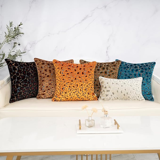 Alerfa Brown Floral Throw Pillow Cover 12 x 20 Inch Cut Velvet Rectange Luxury Decorative Lumbar Pillow Cover for Couch Living Room Bedroom