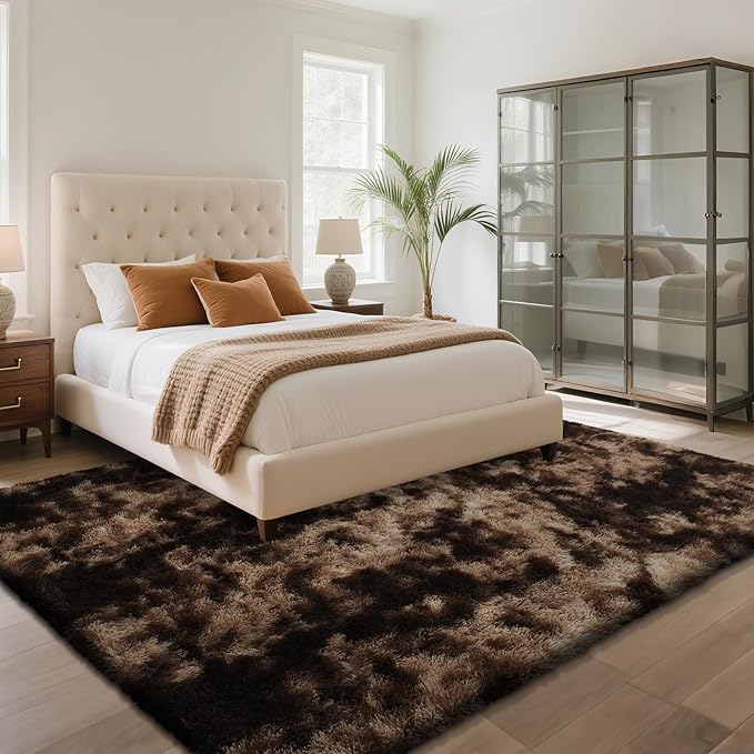 Fluffy Rug Shaggy Area Rug, Mottling Brown 6x9 Area Rugs for Living Room, Large Shag Area Rugs for Bedroom Kids Room Home Decor, Upgrade Anti-Skid Rectangular Fuzzy Rugs