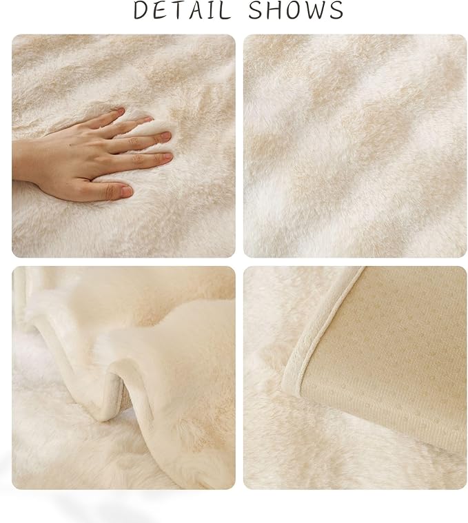 Faux Fur Couch Cover Fuzzy Soft Plush Thick Bubble Sofa Cover Luxury Sectional Couch Covers Luxury Anti-Slip Sofa Slipcover Washable Furniture Protector (Ivory,28"x70")
