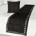 The HomeCentric King/Queen/Twin Black Decorative Twin 53"x18" Bed Runner with Pillow Cover, Mosaic & Crystal Bed Scarf on Velvet Fabric - Mosaic Noir