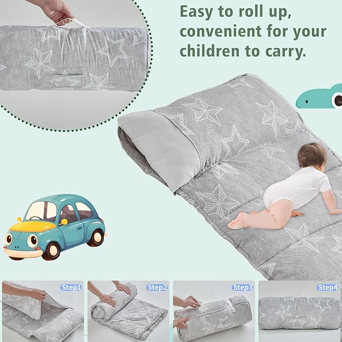 Toddler Nap Mat with Removable Pillow,Ultra Soft Slumber Bags for Girls,Kids Sleeping Bags with Roll Up Design, Perfect for Preschool,Daycare,Kindergarten