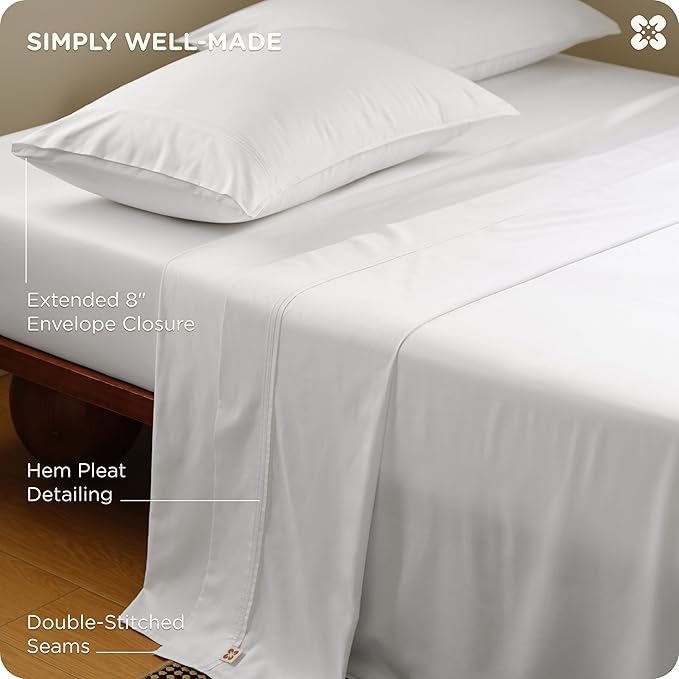 Bedsure Bamboo Rayon Cotton Sheets, Queen Sheet Set, Cooling, GentleSoft, Breathable, Deep Pocket Up to 18 Inches, Hotel Luxury Bedding for Hot Sleepers, White