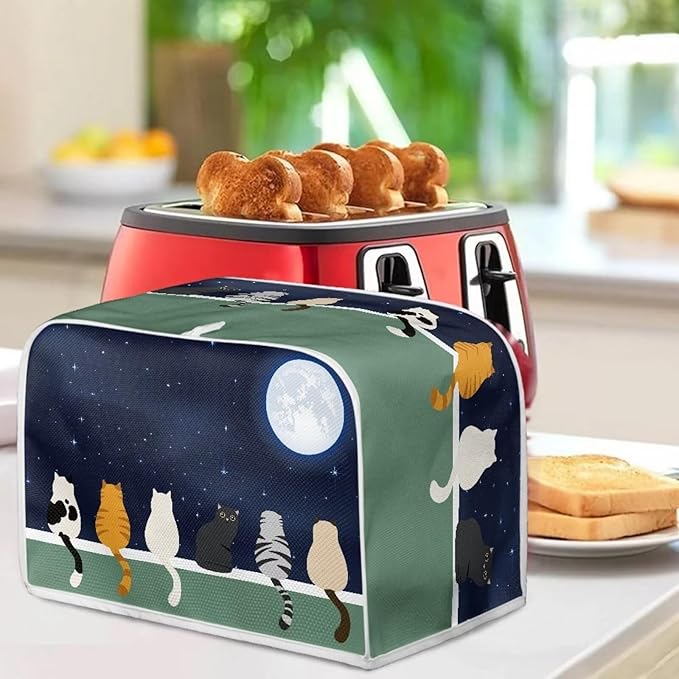 Galaxy Print Oven Cover Kitchen Bread Machine Protector, Moon Cat 2 Slice Toaster Cover for Home, Anti Dust Fingerprint Toaster Cover, Kitchen Small Appliance