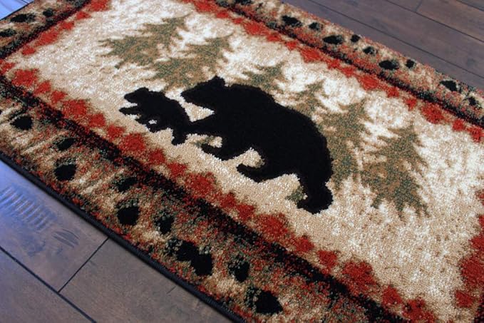 Masada Masada Rugs 2'x3' Cabin/Lodge Theme Area Rug with Bear and Cub Scene