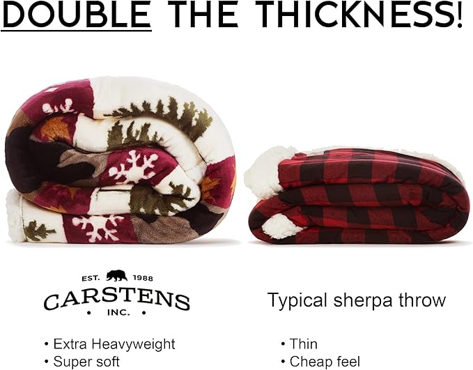 CARSTENS, INC. Ultra Premium Super Soft Plush Sherpa Fleece Oversized Throw Blanket 54" x 68", Tall Pine