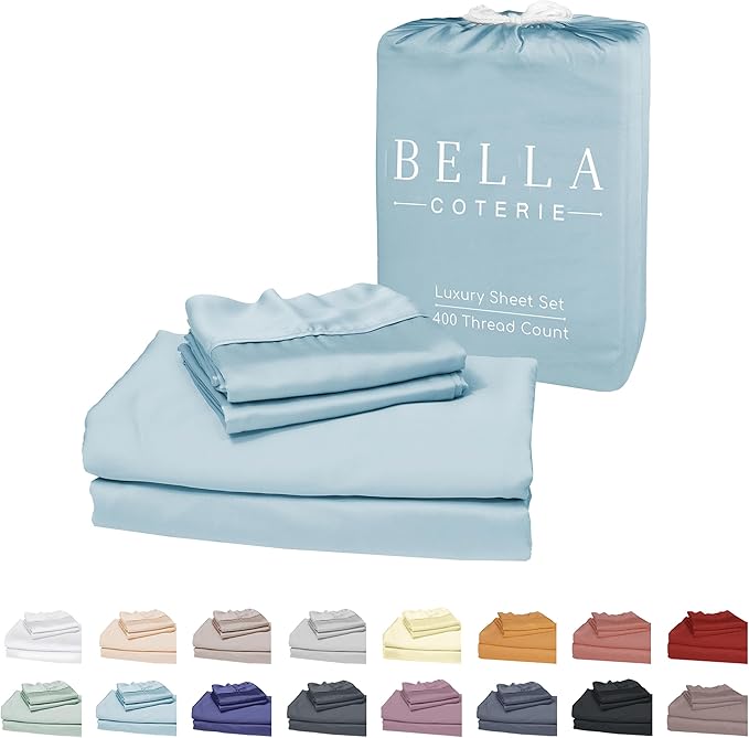 Bella Coterie Luxury Bamboo Viscose Twin XL Size Sheet Set | 100% Organically Grown | Ultra Soft | Cooling for Hot Sleepers | 18" Deep Pocket [Coastal Blue]