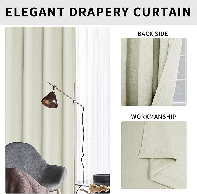 Easy-Going Linen Look Blackout Curtain Grommet Window Curtain Drapes for Bedroom, Living Room Thermal Insulated Room Darkening (2 Panels, 38x45 Inch, Beige)