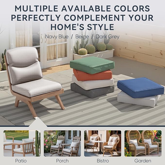 Patio Chair Cushions 6 Packs - Outside High Back Thick Water-Resistant Cushion 22x24 with Zipper Cover for Outdoor Glider Rocking Chairs Loveseat Couch Sofa – Beige/Crescent