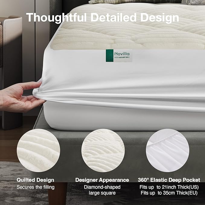 Novilla California King Mattress Topper - Cloud-Like Softness Mattress Pad with Plush Flannel, Electric Blanket Alternative for Cold Sleepers, Deep Pocket 8-21 Inch, Machine Washable