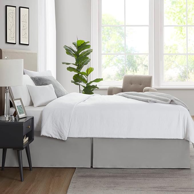 Nestl Silver Full Bed Skirt - Full Size Bed Skirt 14 Inch Drop - Brushed Microfiber Bed Skirts - Hotel Quality Pleated Bed Skirt - Shrinkage & Fade Resistant