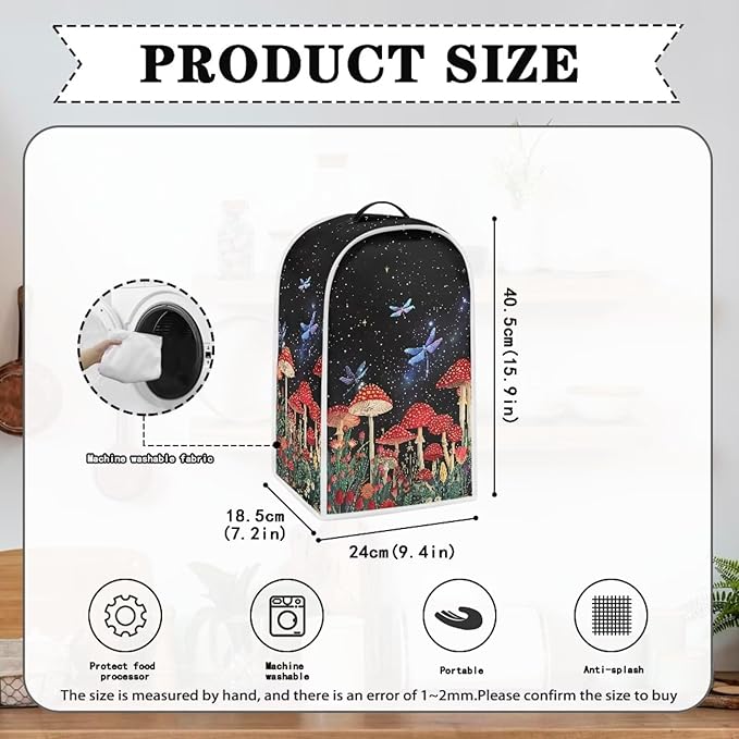 Blender Covers for Kitchen Food Processor Cover with Handle, Dust Covers for Kitchen Appliances Stand Mixer or Coffee Maker Appliance Cover, Mushroom Dragonfly Print