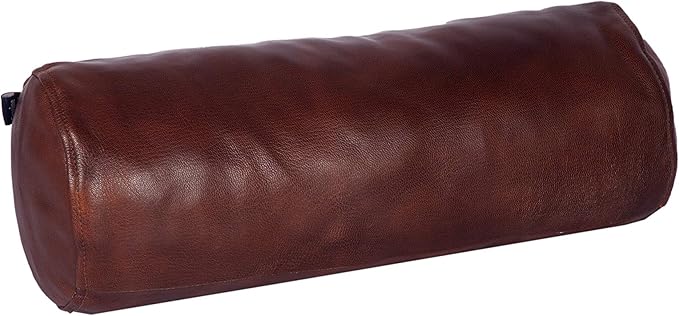 Neck Roll Pillow Cushion Cover, 18x6 Inch Full Moon Round Bolster Pillow Case, Cylinder Soft Lambskin Leather Pillowcase for Head, Spine & Neck Support During Sleep - Tan Pack of 1