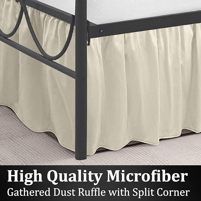 SKY BEDDINGS - Queen Size Ruffled Bed Skirt with Split Corners - 12 Inch Drop Dust Ruffle Bed Skirt with Platform Three Sided Coverage - 100% Microfiber, Ivory