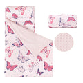 david's kids Minky Toddler Nap Mat with Pillow and Minky Fleece Blanket, Ultra Soft Slumber Bags for Girls, Perfect for Preschool, Daycare, Kids Sleeping Bags with Rollup Design, 50"x20", Butterfly
