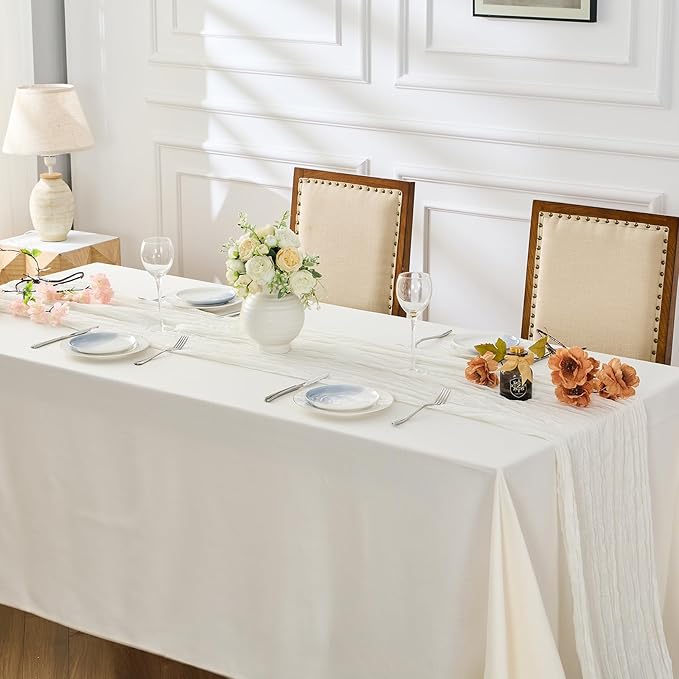 BALCONY & FALCON White Cheesecloth Table Runner 10FT 120 Inch Rustic & Boho Farmhouse Gauze Cheese Cloth Runners for Wedding Fall Thanksgiving Christmas Party Baby Shower Birthday Decor