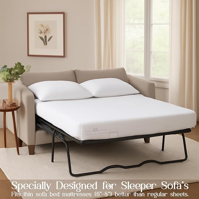 Sleeper Sofa 4 Piece Bed Sheet Set Premium Quality 100% Cotton 500 Thread Count, Smooth & Super Soft Sateen Weave, Extra Soft Bed Sheets, Wrinkle Free, 4 Inch Deep Pocket (Twin, White)
