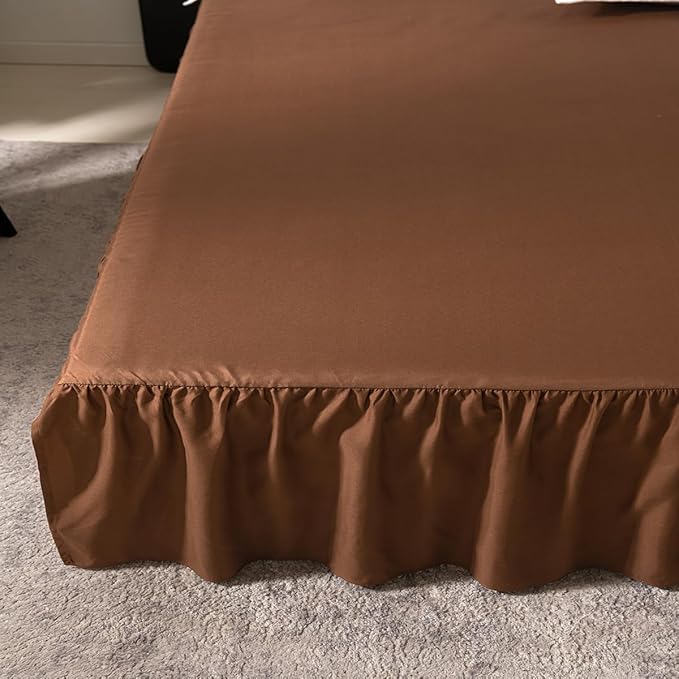 Brown Bed Skirt King Size Ruffled Bed Skirt with Split Corners, King Bed Skirt 14 Inch Drop, King Size Bed Skirt Brown for Ruffled Bed Skirt with Split Corners, Bed Skirt King Size