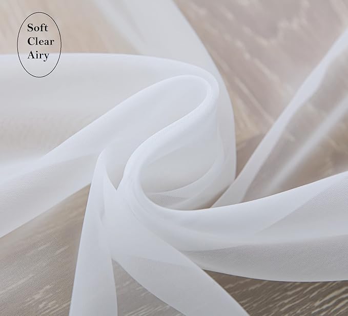 PI Sheer White Curtains 84 Inches Length,Grommet Top Voile Textured Window Treatment for Bedroom/Living Room 2 Panels(W42XL84,White)