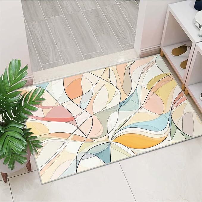 2x3 Colorful Entryway Area Rug Blue White Pink Yellow Bathroom Rug Non Slip Machine Washable Low Pile Small Carpet Kitchen Bedroom Door Mat Entrance