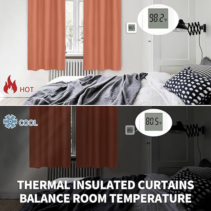 BGment Terracotta Blackout Curtains for Living Room Window - Thermal Insulated Drapes with Rod Pokcet Privacy Room Darkening for Bedroom, 42 x 63 Inch, 2 Panels